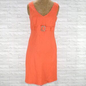 WHAT'S HOT Dress Linen Cotton Blend Sheath Sleeveless Belted Mini Orange M